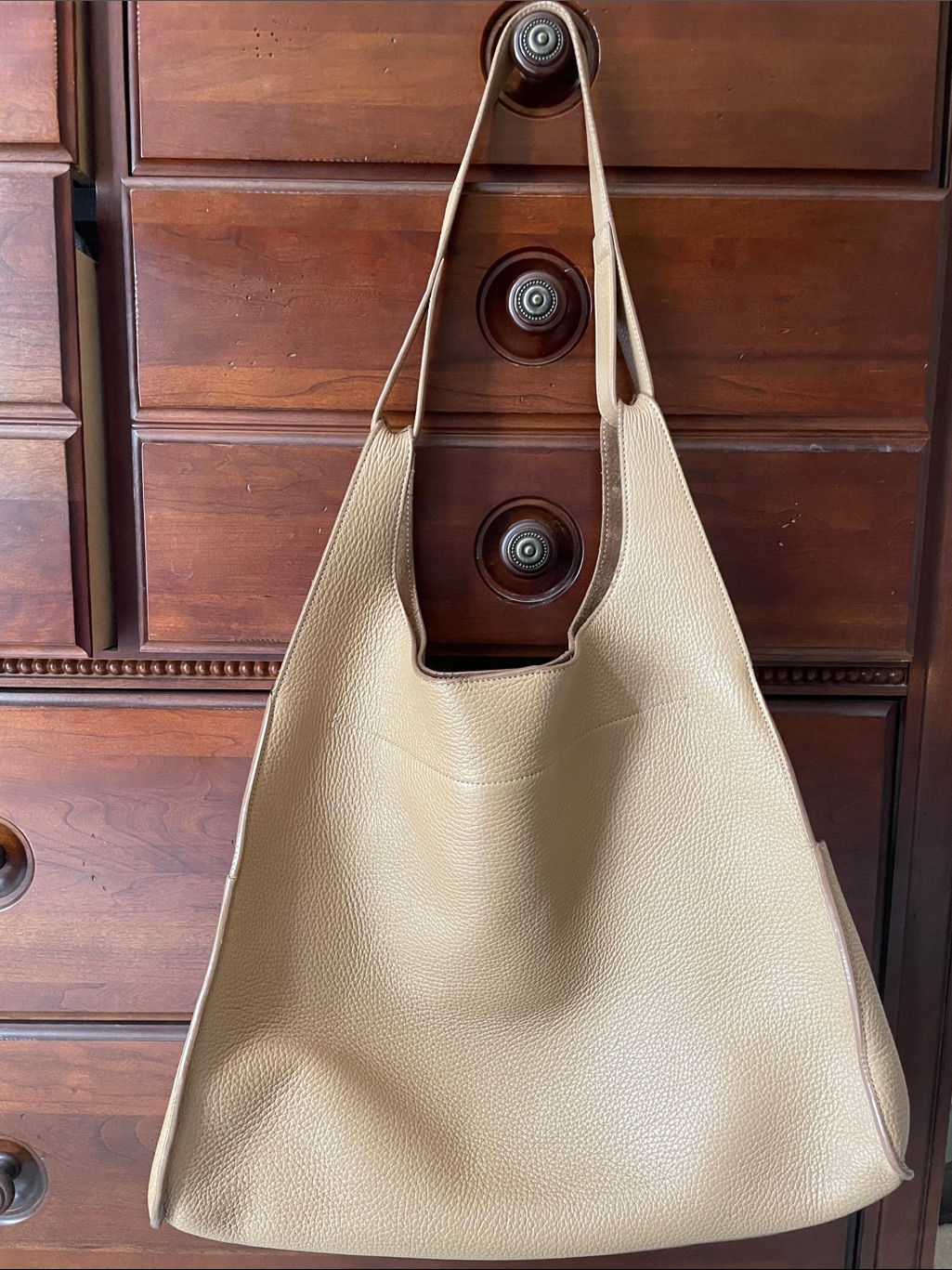 Cuyana Pebbled Leather Shoulder Bag In Taupe